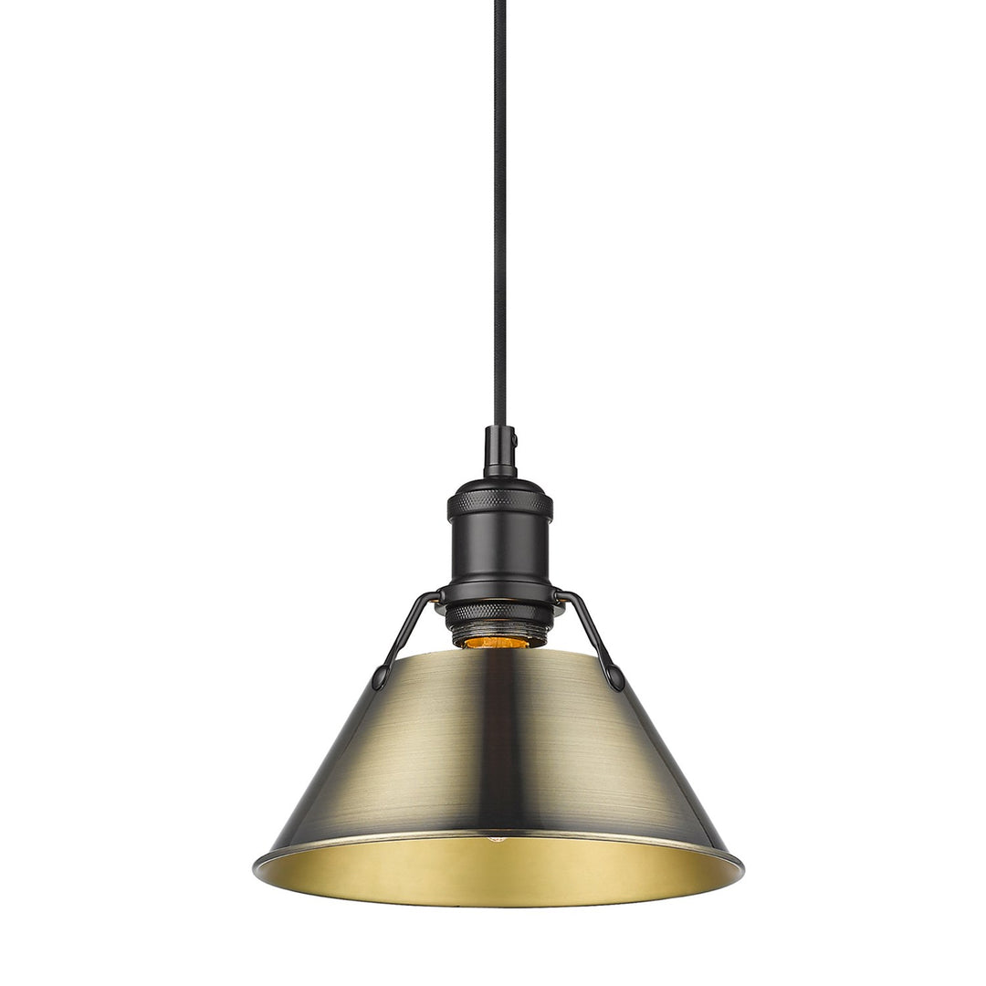 Blk Small Pendant - 7" In Matte Black With Aged Brass Shade