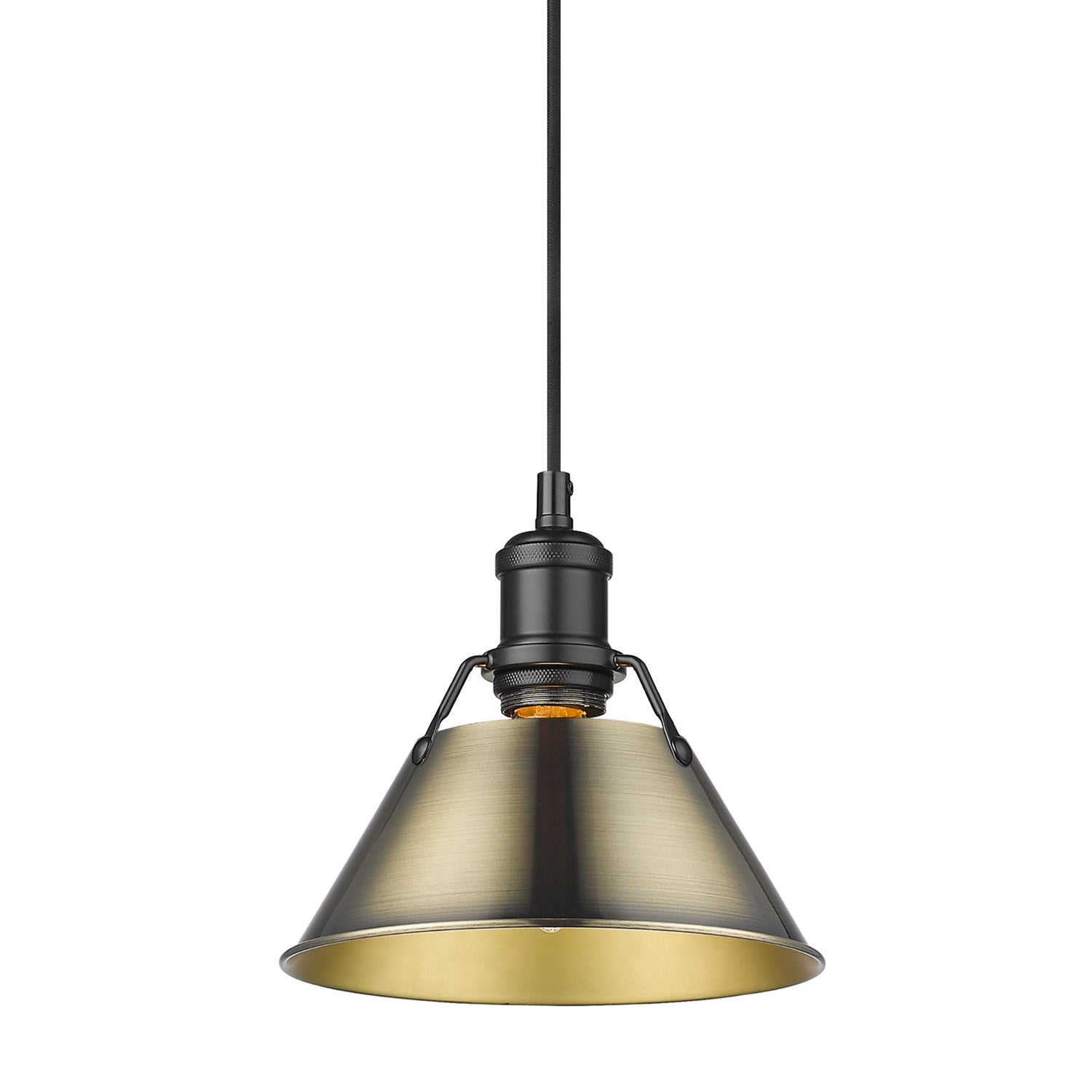 Blk Small Pendant - 7" In Matte Black With Aged Brass Shade