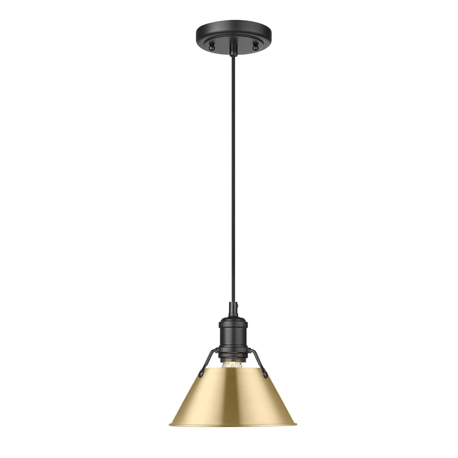 Blk Small Pendant - 7" In Matte Black With Brushed Champagne Bronze Shade by Golden