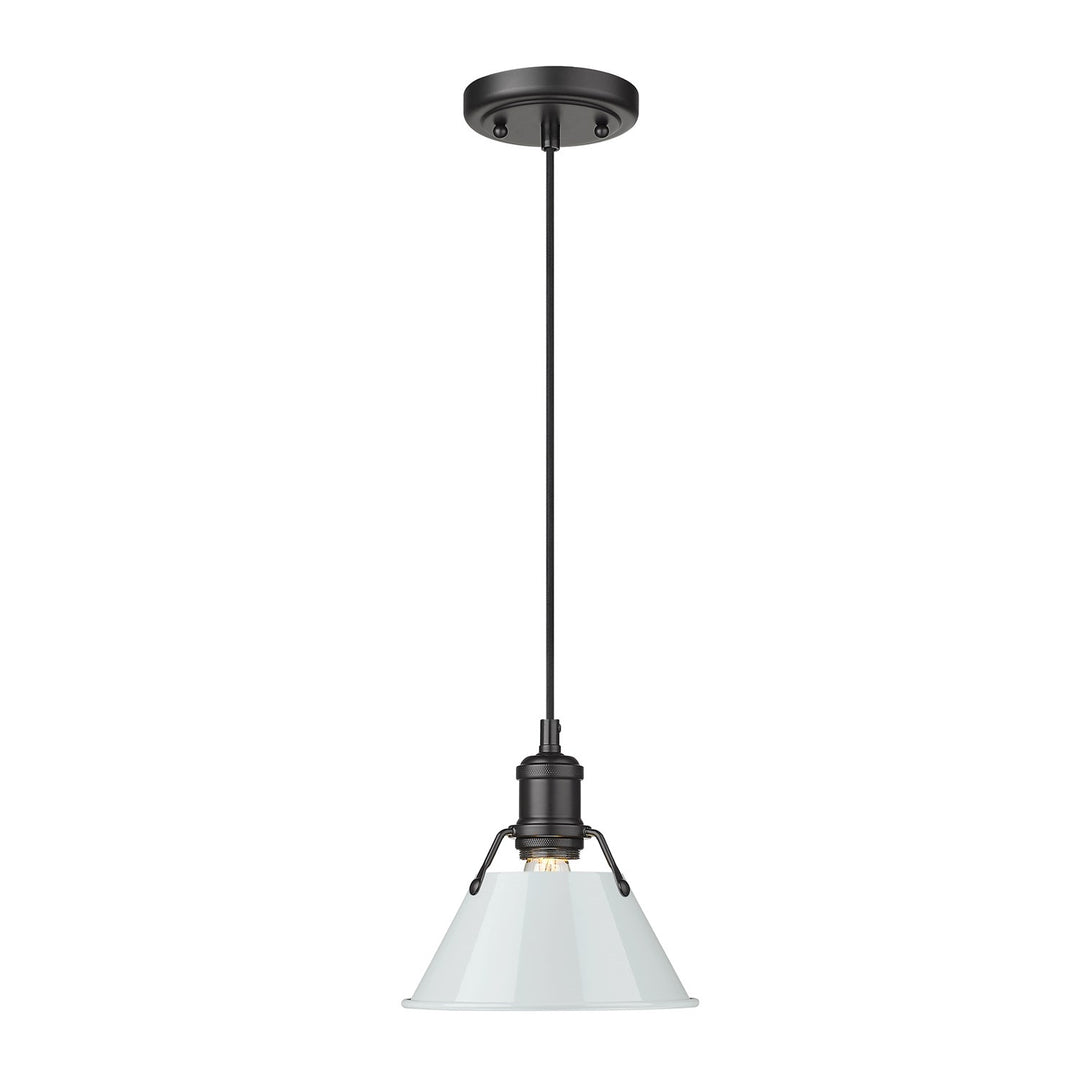 Blk Small Pendant - 7" In Matte Black With Dusky Blue Shade by Golden