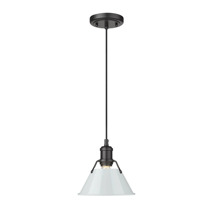 Blk Small Pendant - 7" In Matte Black With Dusky Blue Shade by Golden