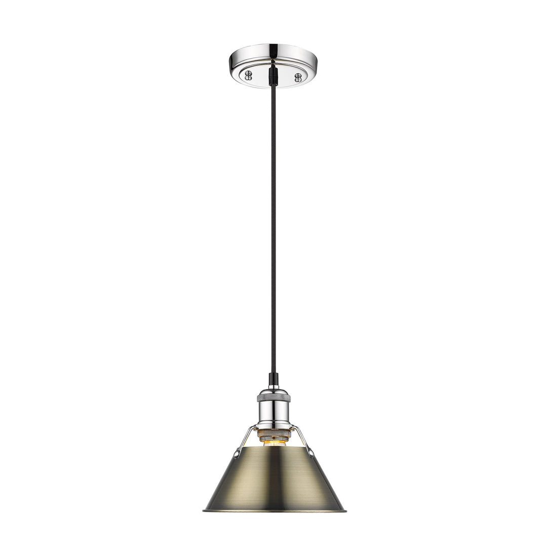 Ch Small Pendant - 7" In Chrome With Aged Brass Shade by Golden