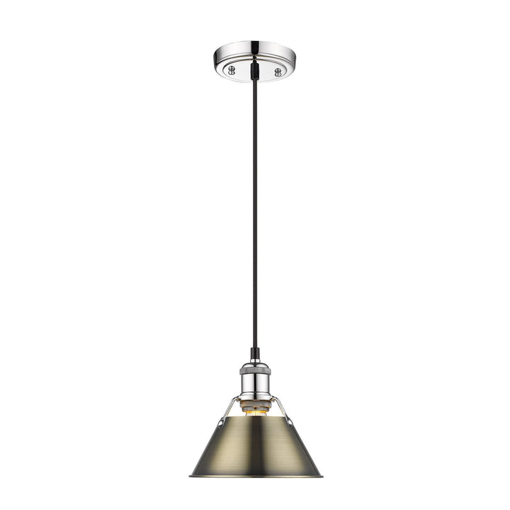 Ch Small Pendant - 7" In Chrome With Aged Brass Shade by Golden