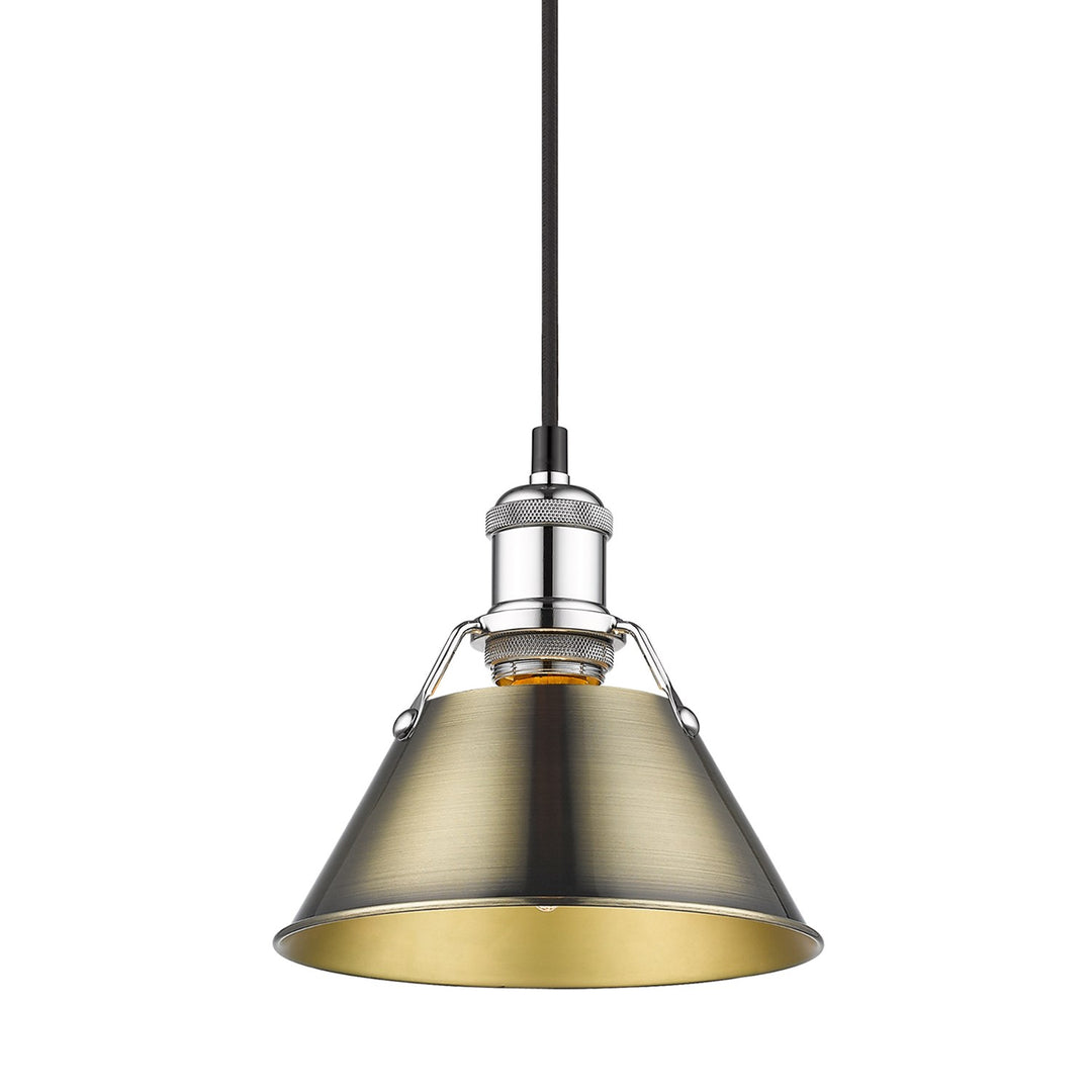 Ch Small Pendant - 7" In Chrome With Aged Brass Shade