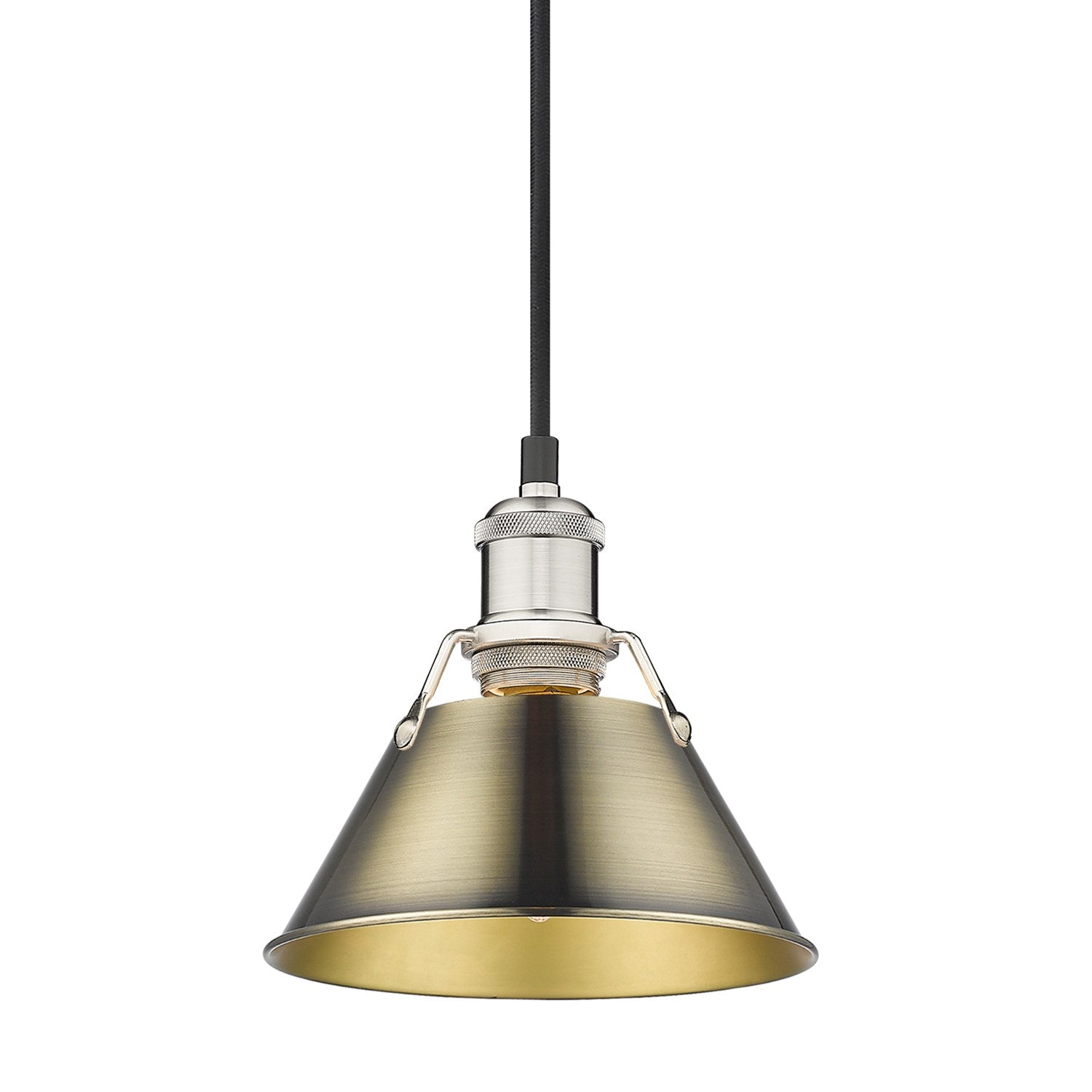 Pw Small Pendant - 7" In Pewter With Aged Brass Shade