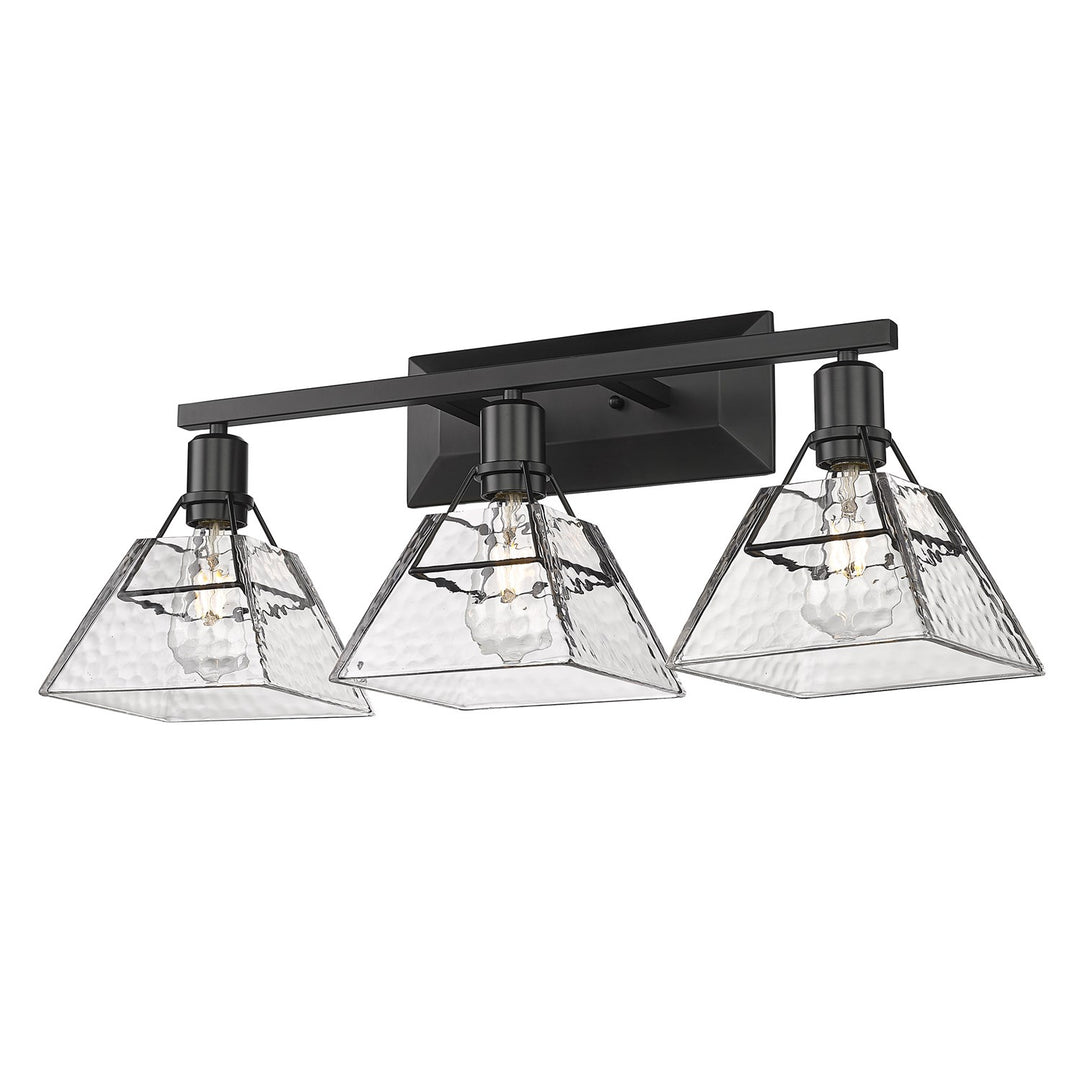 3 Light Bath Vanity In Matte Black With Water Glass Shade by Golden