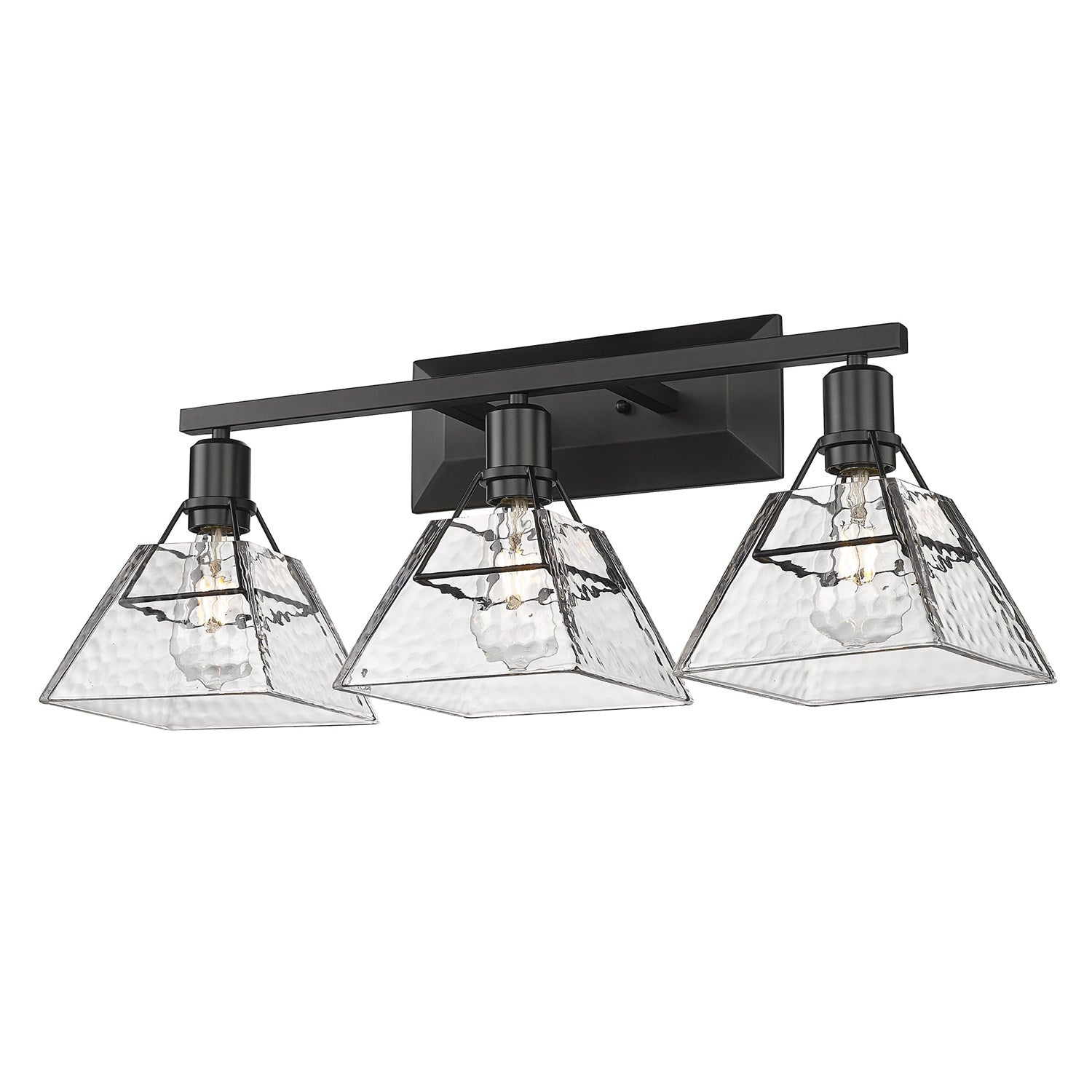 3 Light Bath Vanity In Matte Black With Water Glass Shade by Golden