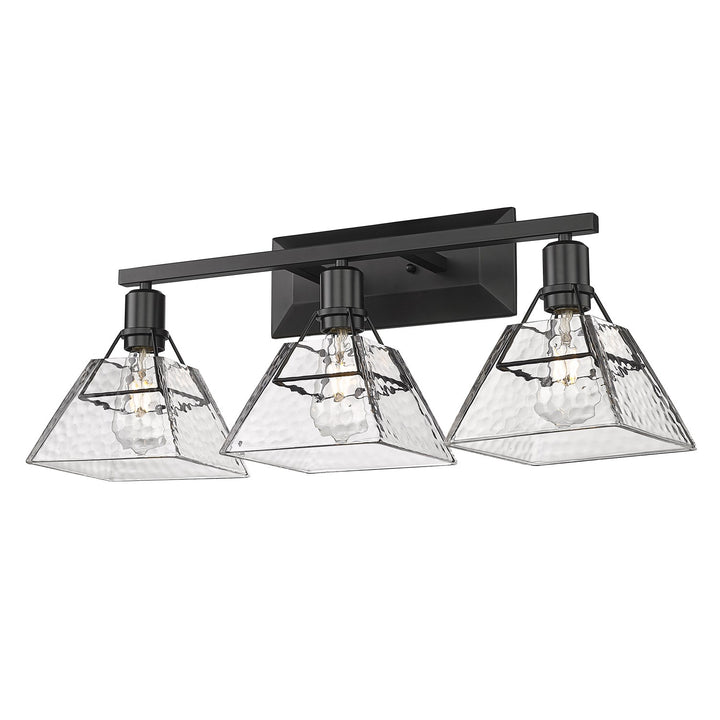 3 Light Bath Vanity In Matte Black With Water Glass Shade by Golden