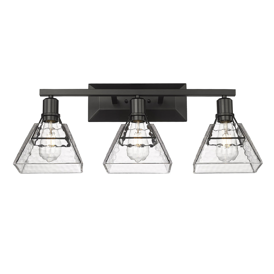 3 Light Bath Vanity In Matte Black With Water Glass Shade