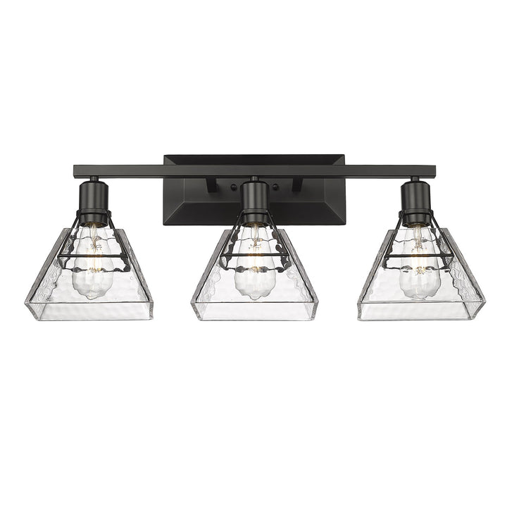 3 Light Bath Vanity In Matte Black With Water Glass Shade