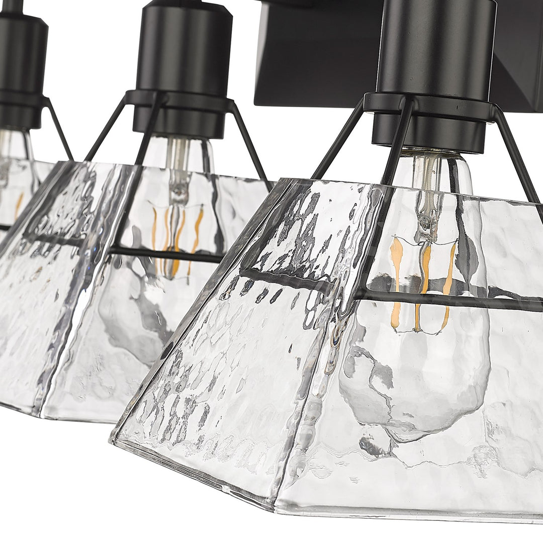 3 Light Bath Vanity In Matte Black With Water Glass Shade