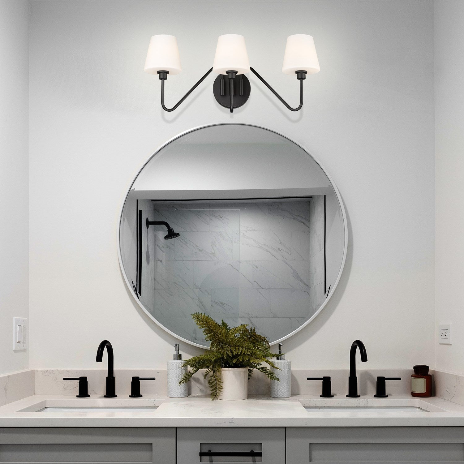 3 Light Bath Vanity In Natural Black With Opal Shade