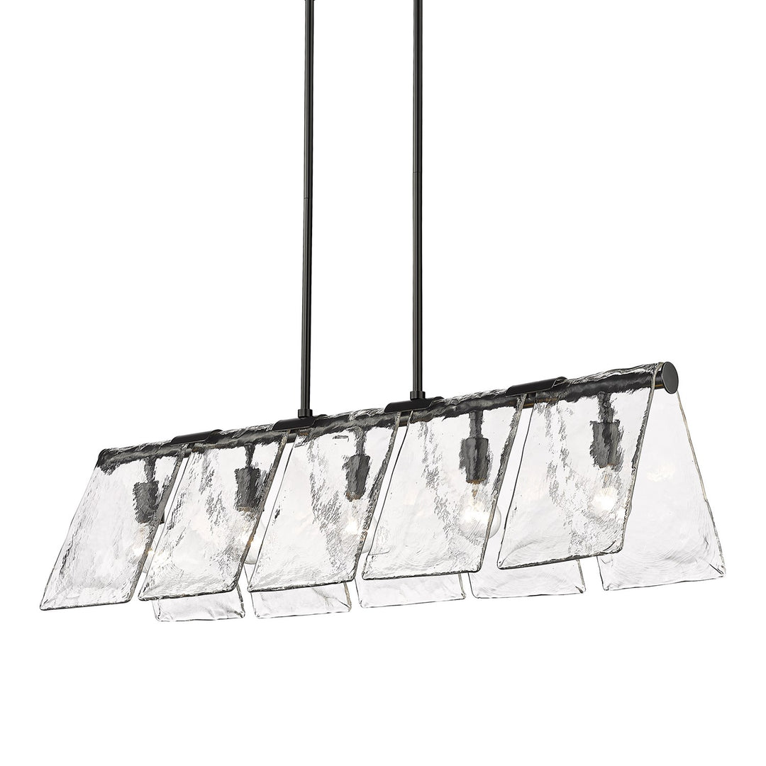Blk Linear Pendant In Matte Black With Hammered Water Glass Shade by Golden