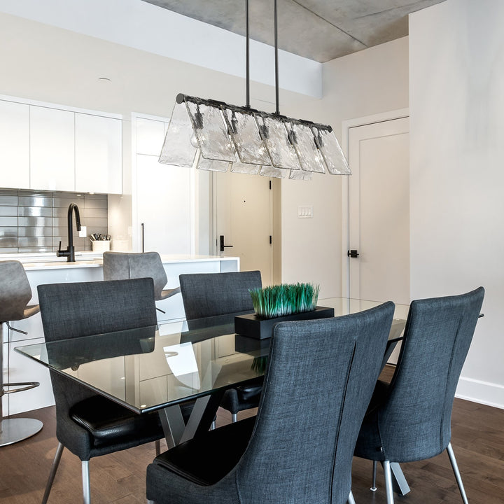 Blk Linear Pendant In Matte Black With Hammered Water Glass Shade