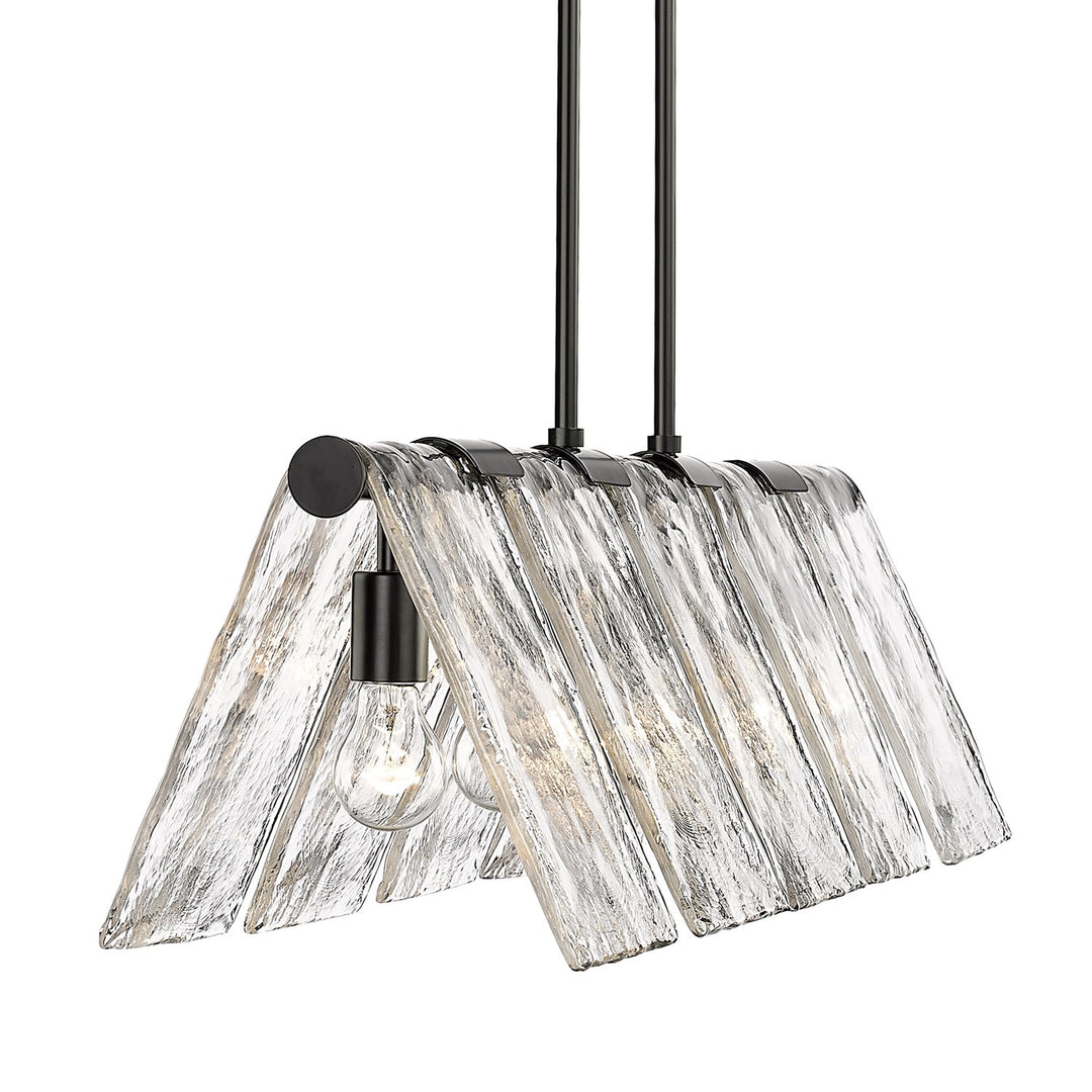 Blk Linear Pendant In Matte Black With Hammered Water Glass Shade
