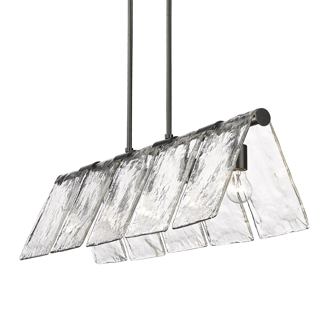 Blk Linear Pendant In Matte Black With Hammered Water Glass Shade