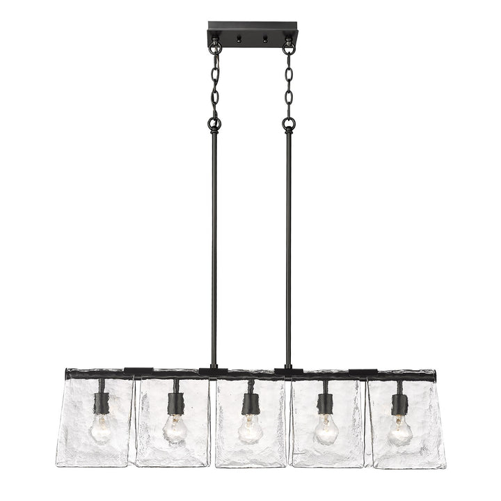Blk Linear Pendant In Matte Black With Hammered Water Glass Shade
