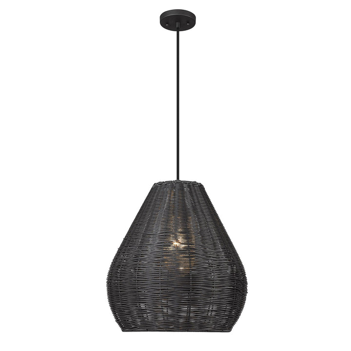 1 Light Pendant - Outdoor In Natural Black With Matte Black Wicker Shade