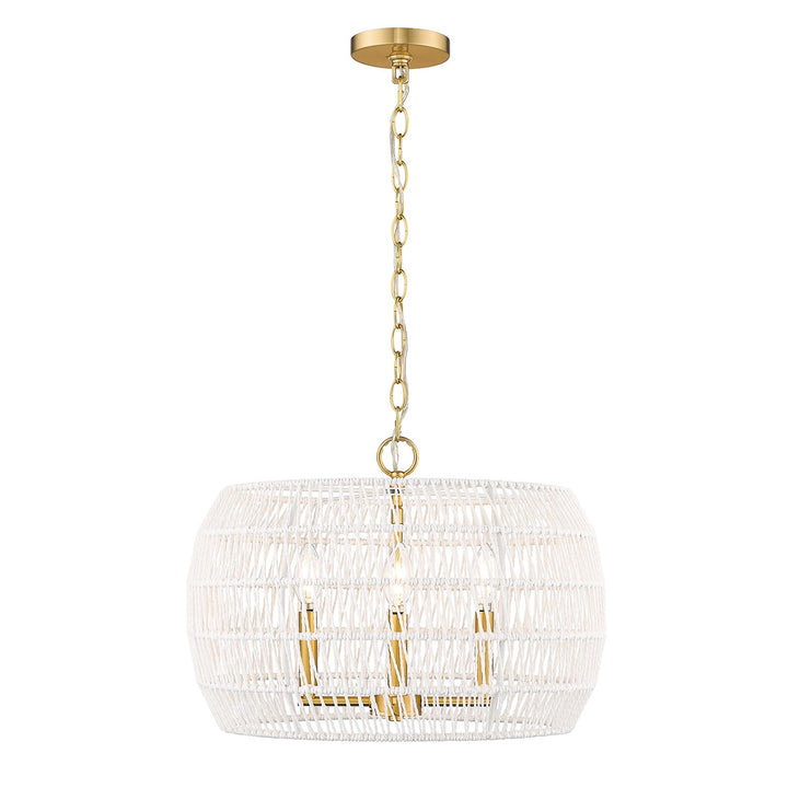 4 Light Chandelier In Modern Brushed Gold With White Raphia Rope Shade
