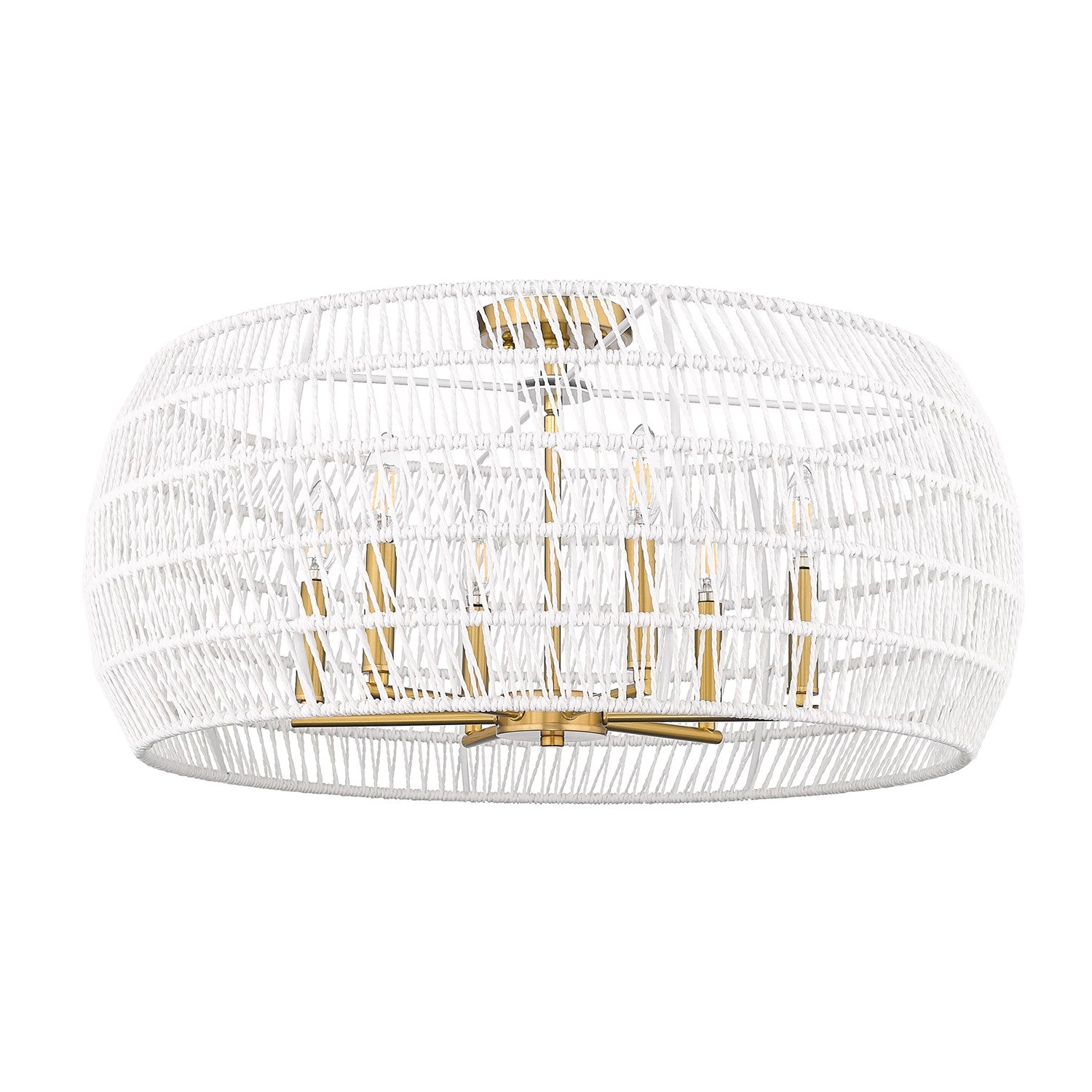 4 Light Semi-Flush In Modern Brushed Gold With White Raphia Rope Shade by Golden