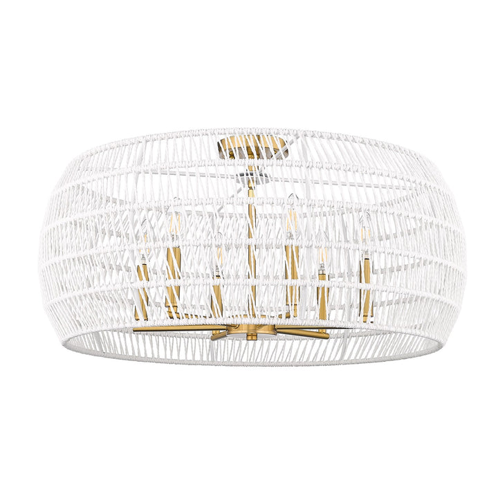 4 Light Semi-Flush In Modern Brushed Gold With White Raphia Rope Shade by Golden