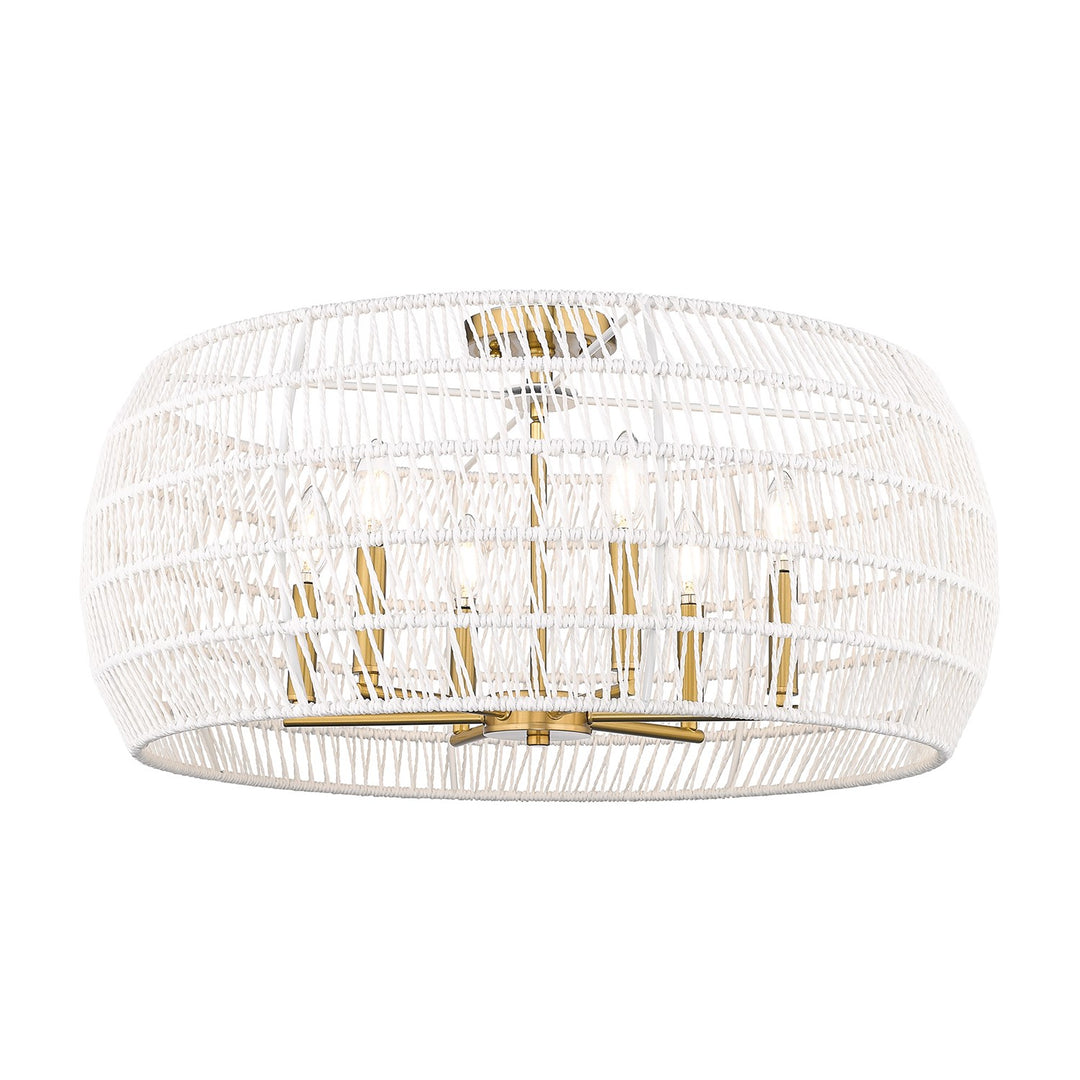 4 Light Semi-Flush In Modern Brushed Gold With White Raphia Rope Shade