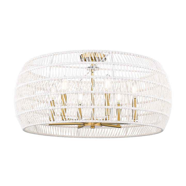 4 Light Semi-Flush In Modern Brushed Gold With White Raphia Rope Shade