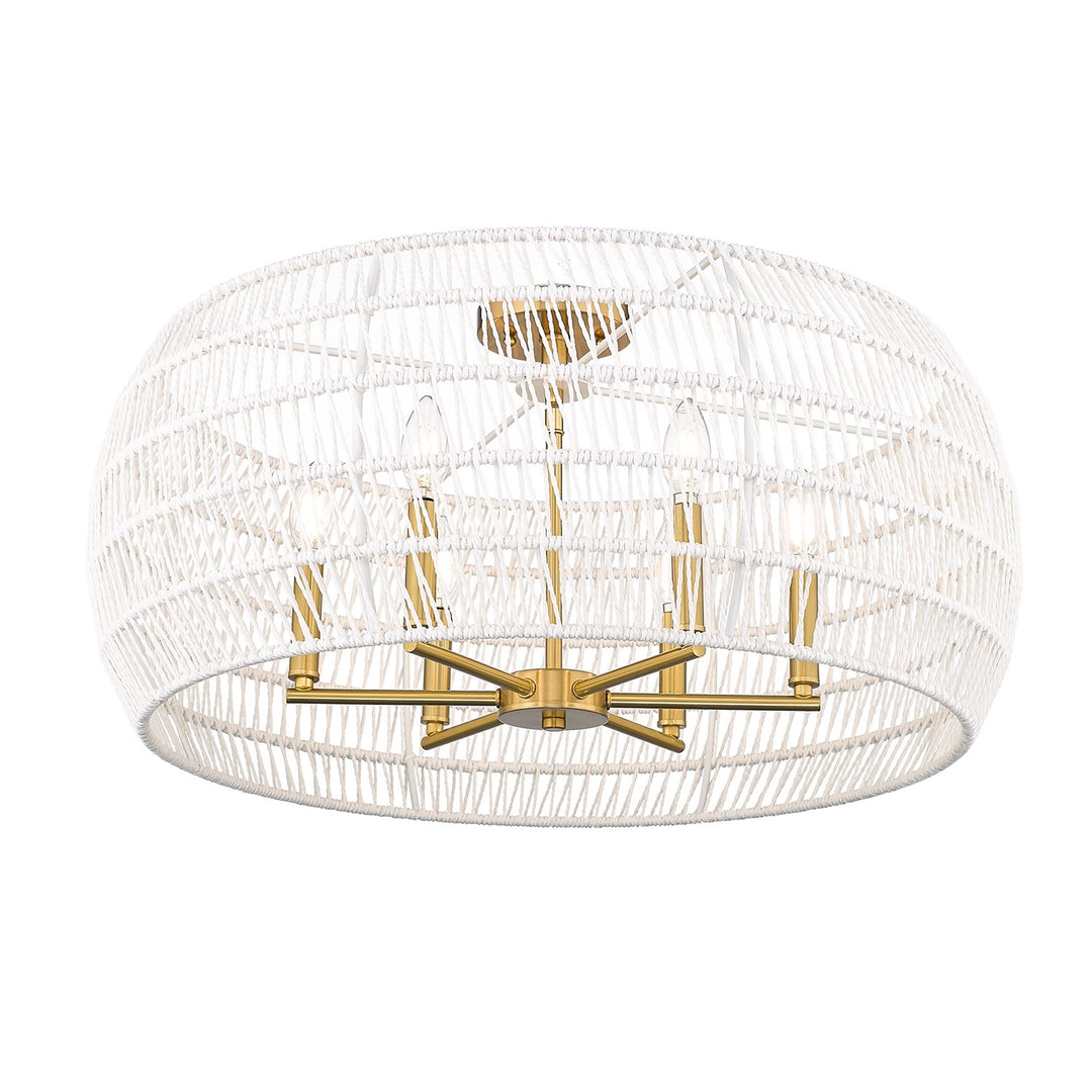 4 Light Semi-Flush In Modern Brushed Gold With White Raphia Rope Shade