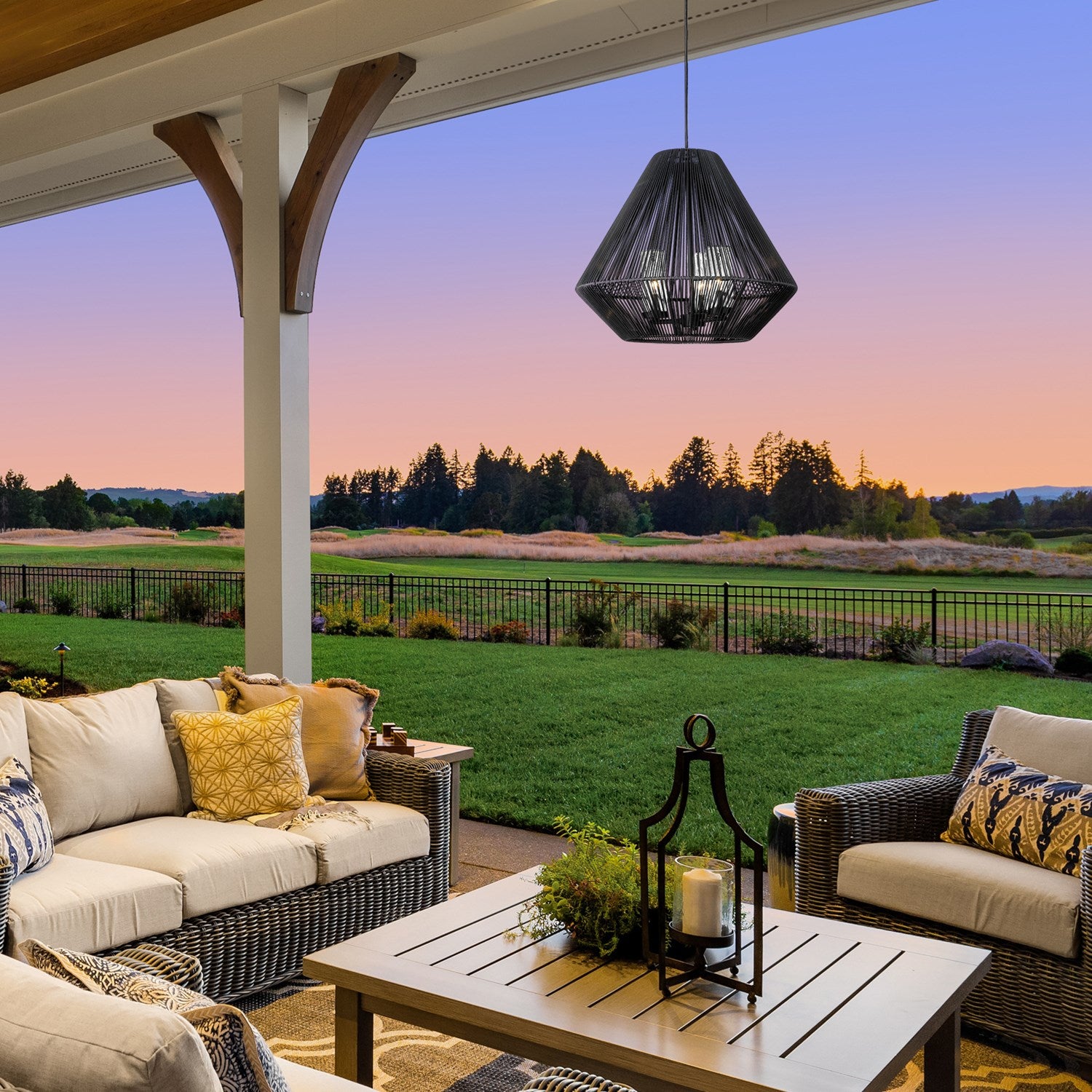 3 Light Pendant - Outdoor In Natural Black With Matte Black Shade