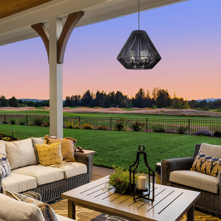 3 Light Pendant - Outdoor In Natural Black With Matte Black Shade