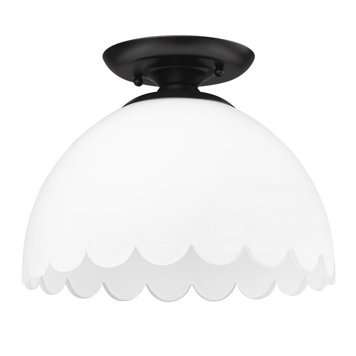 Blk Semi-Flush In Matte Black With Opal Shade by Golden