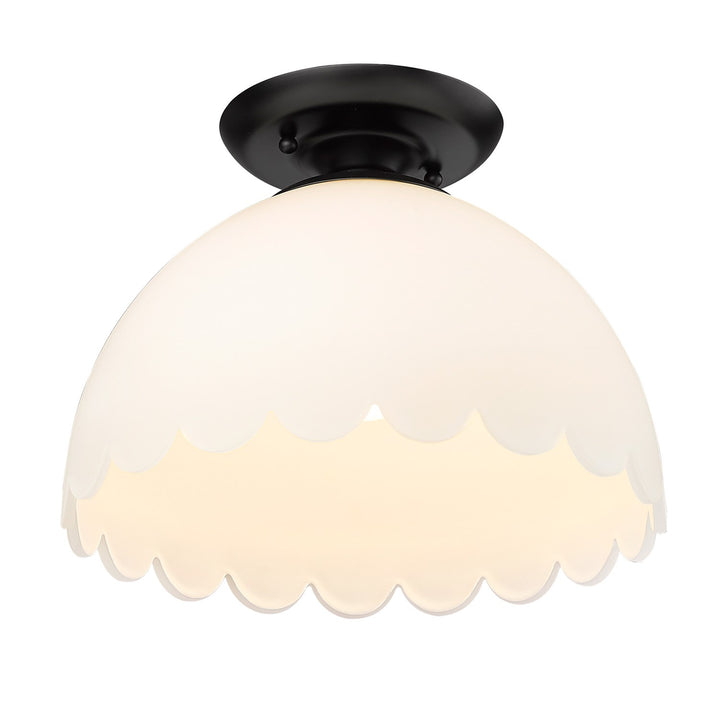Blk Semi-Flush In Matte Black With Opal Shade