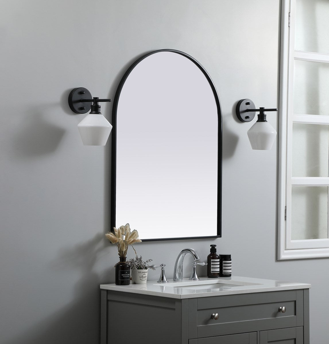 Metal Frame Arch Mirror 27X36 Inch In Black