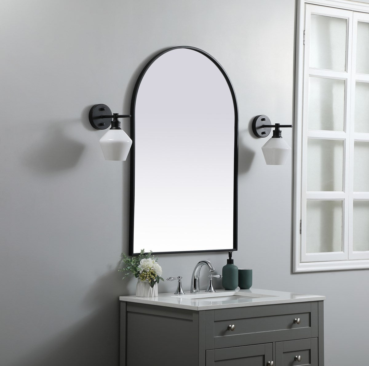 Metal Frame Arch Mirror 27X40 Inch In Black