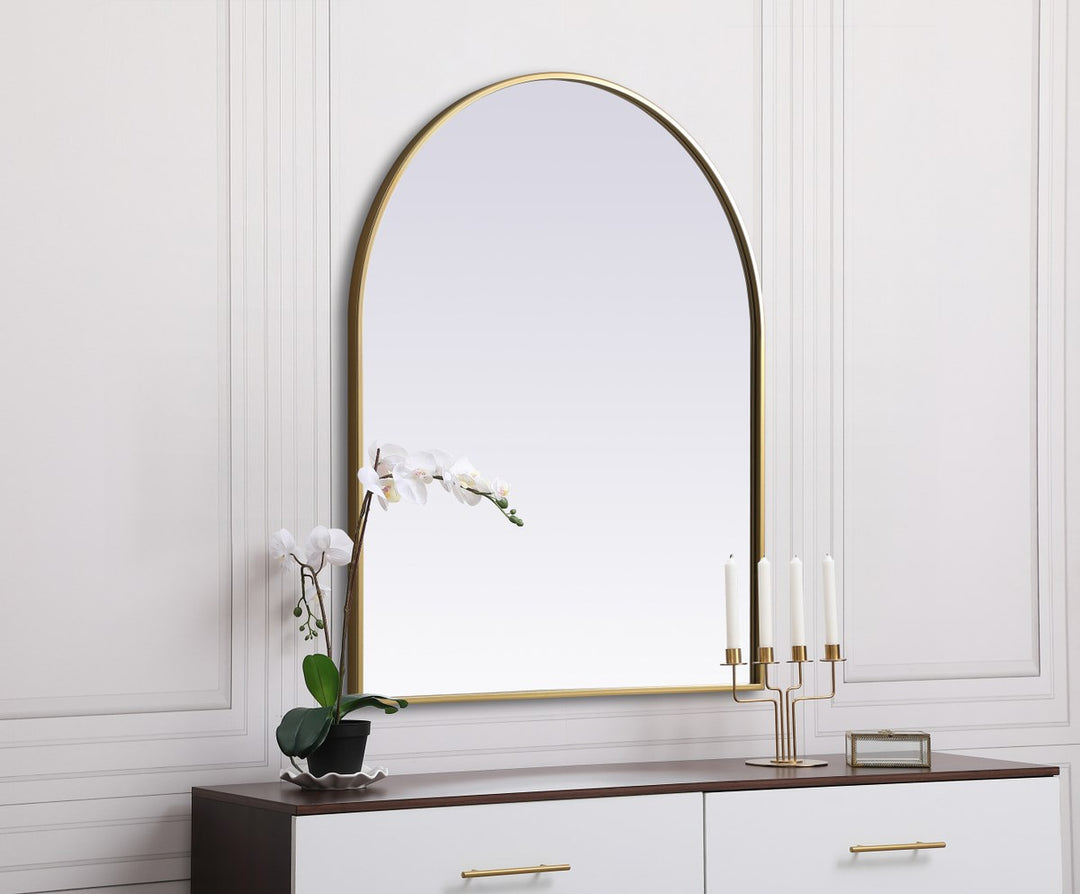 Metal Frame Arch Mirror 30X36 Inch In Brass