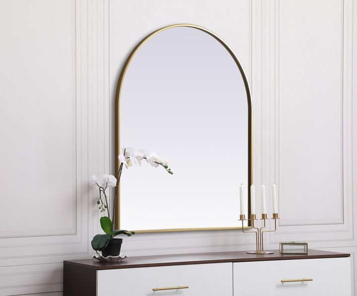 Metal Frame Arch Mirror 30X36 Inch In Brass