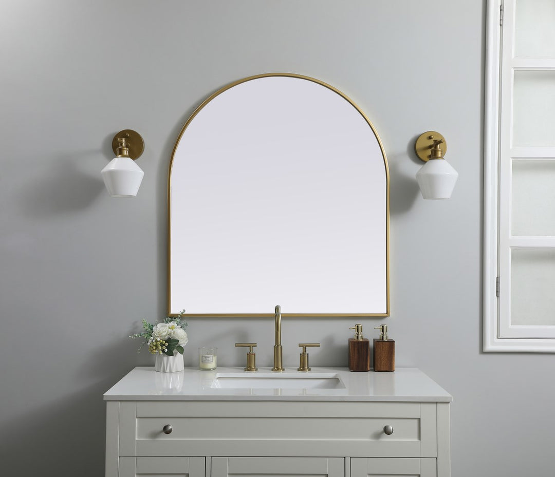 Metal Frame Arch Mirror 33X36 Inch In Brass