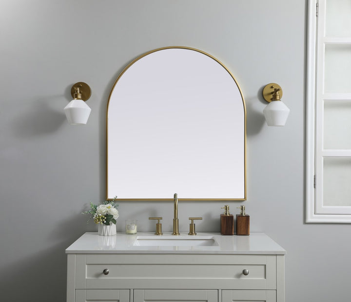 Metal Frame Arch Mirror 33X36 Inch In Brass