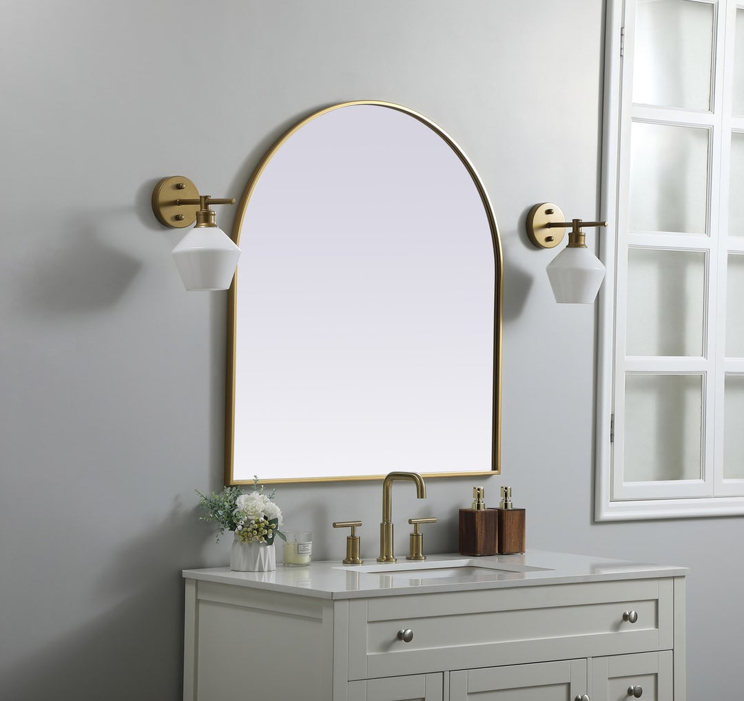 Metal Frame Arch Mirror 33X36 Inch In Brass