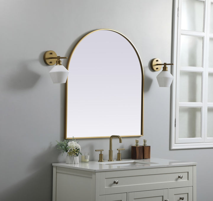 Metal Frame Arch Mirror 33X36 Inch In Brass