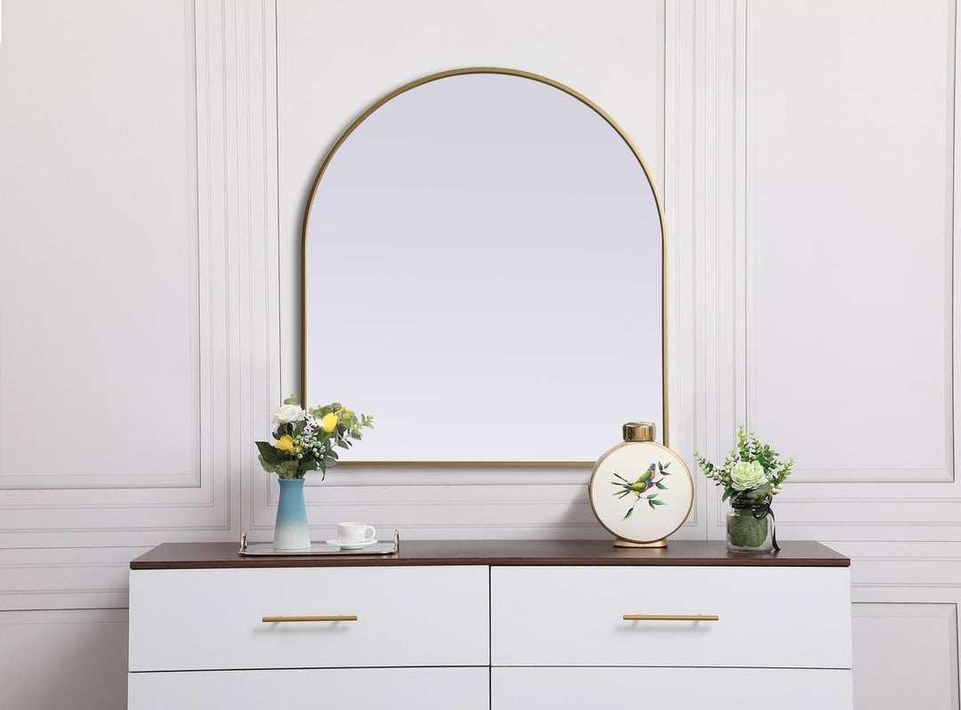 Metal Frame Arch Mirror 33X36 Inch In Brass