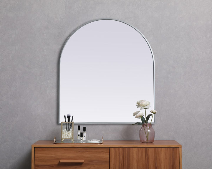 Metal Frame Arch Mirror 33X36 Inch In Silver