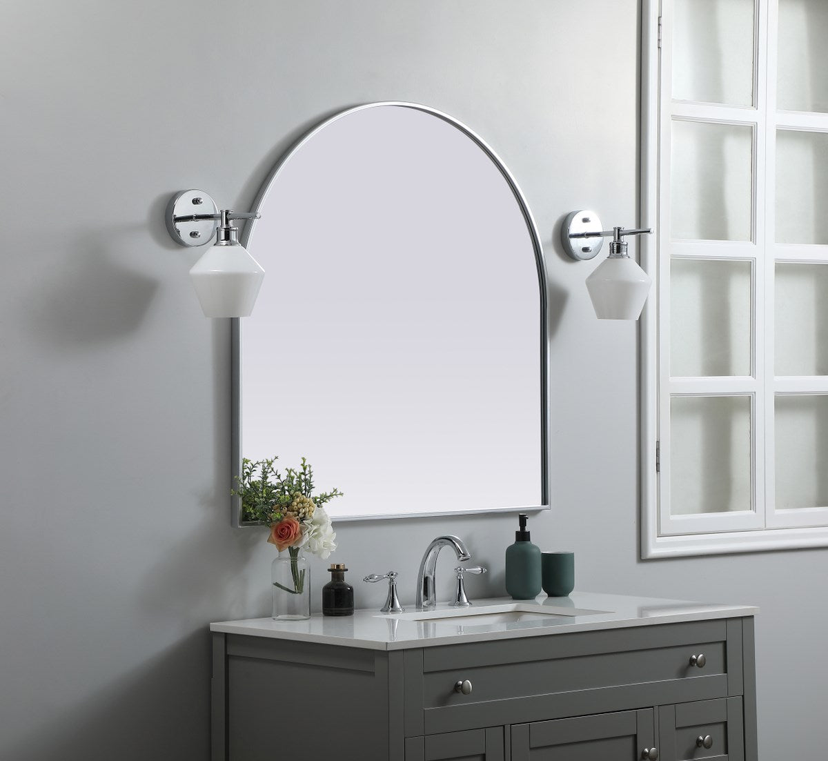 Metal Frame Arch Mirror 36X36 Inch In Silver