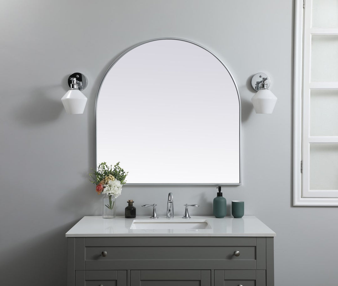 Metal Frame Arch Mirror 36X36 Inch In Silver