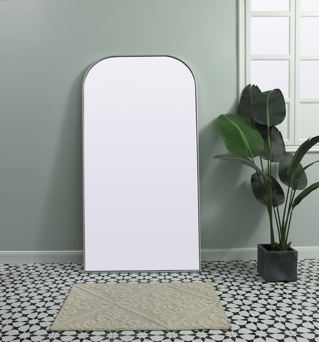 Metal Frame Arch Full Length Mirror 35X66 Inch In Silver