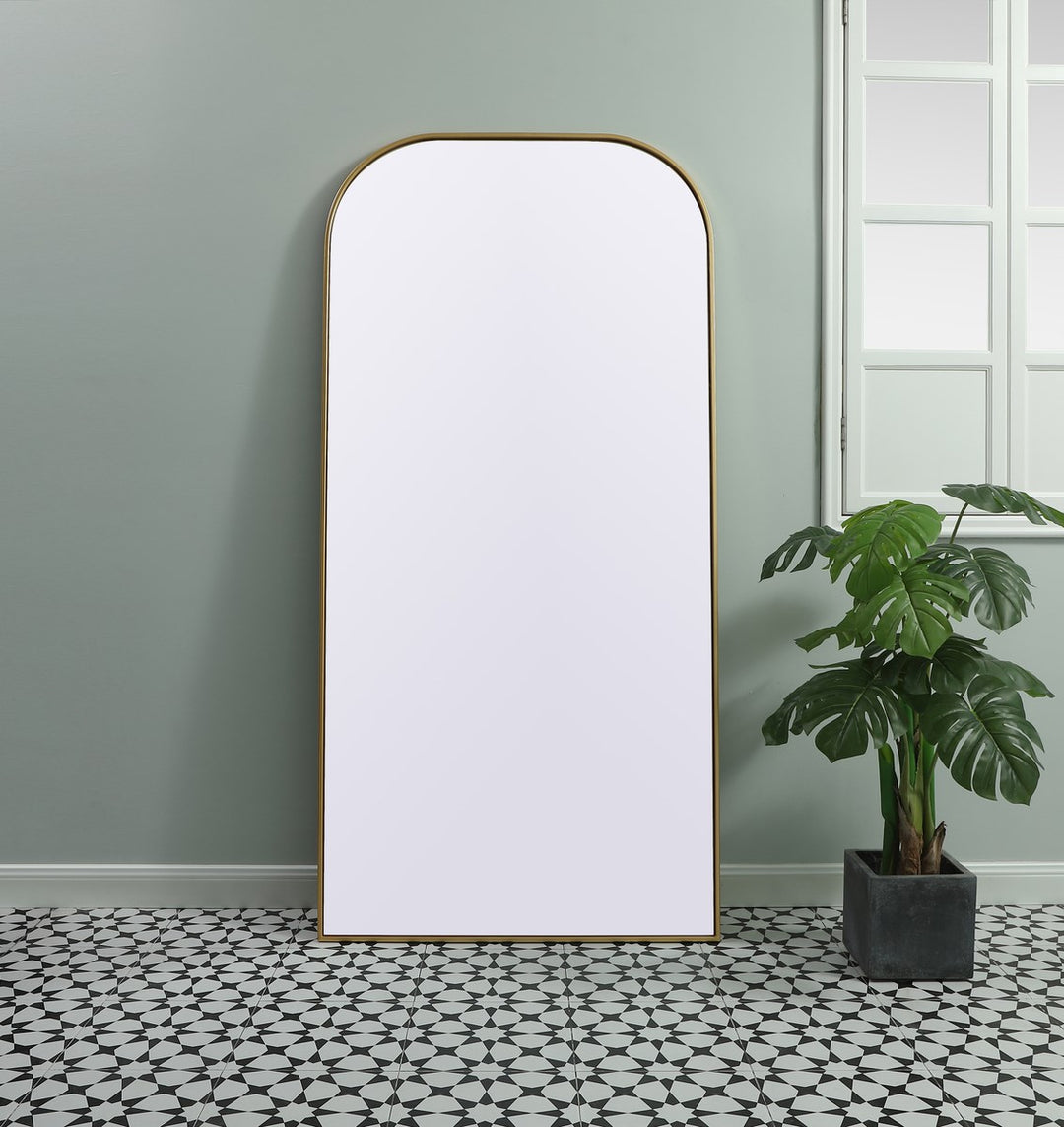 Metal Frame Arch Full Length Mirror 35X72 Inch In Brass