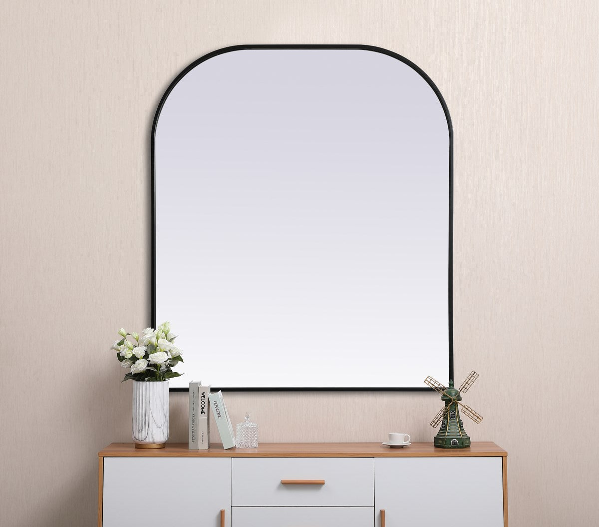 Metal Frame Arch Mirror 36X42 Inch In Black