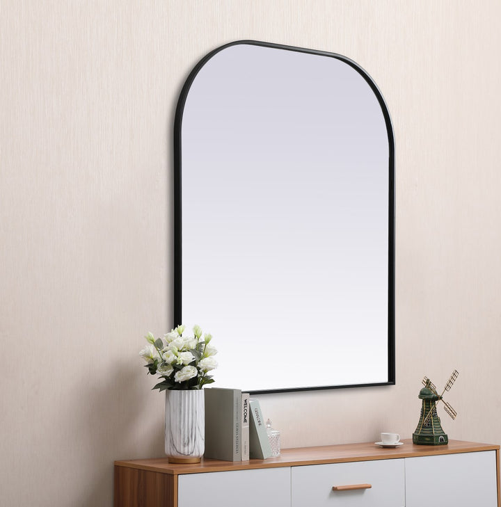 Metal Frame Arch Mirror 36X42 Inch In Black