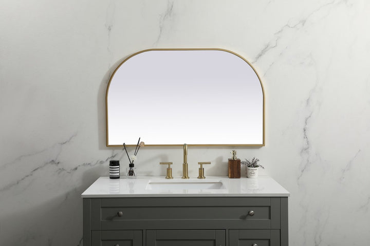 Metal Frame Arch Mirror 39X24 Inch In Brass