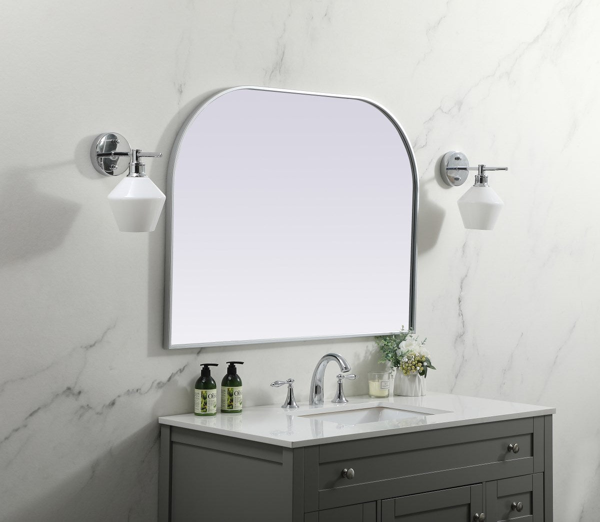 Metal Frame Arch Mirror 40X30 Inch In Silver